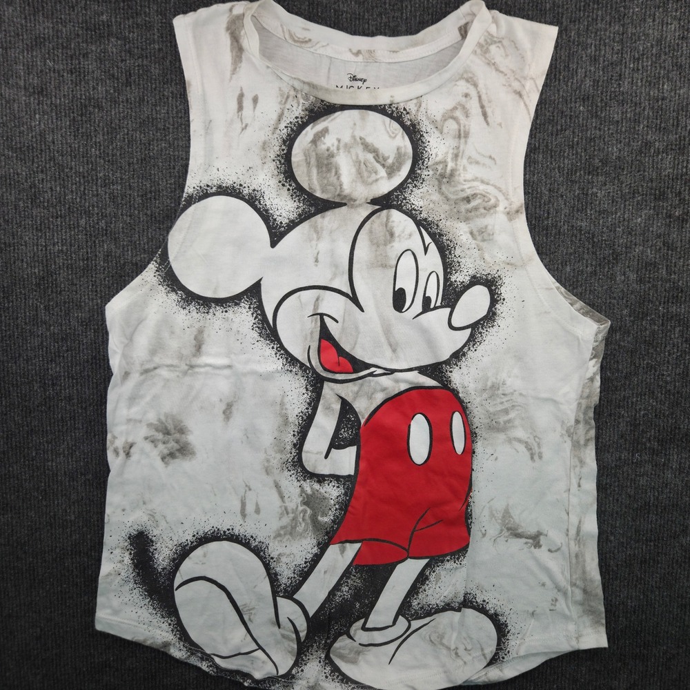 Disney Mickey Mouse Graphic Tank Top Grey Tie Dye Marble Size M